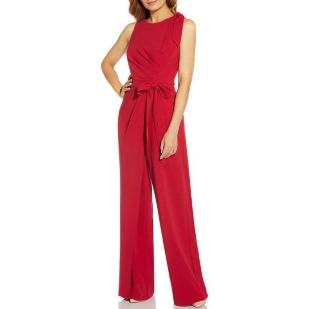 Adrianna Papell Crepe Bow Pink Jumpsuit Long Maxi Cocktail Prom Formal Dress, 4
